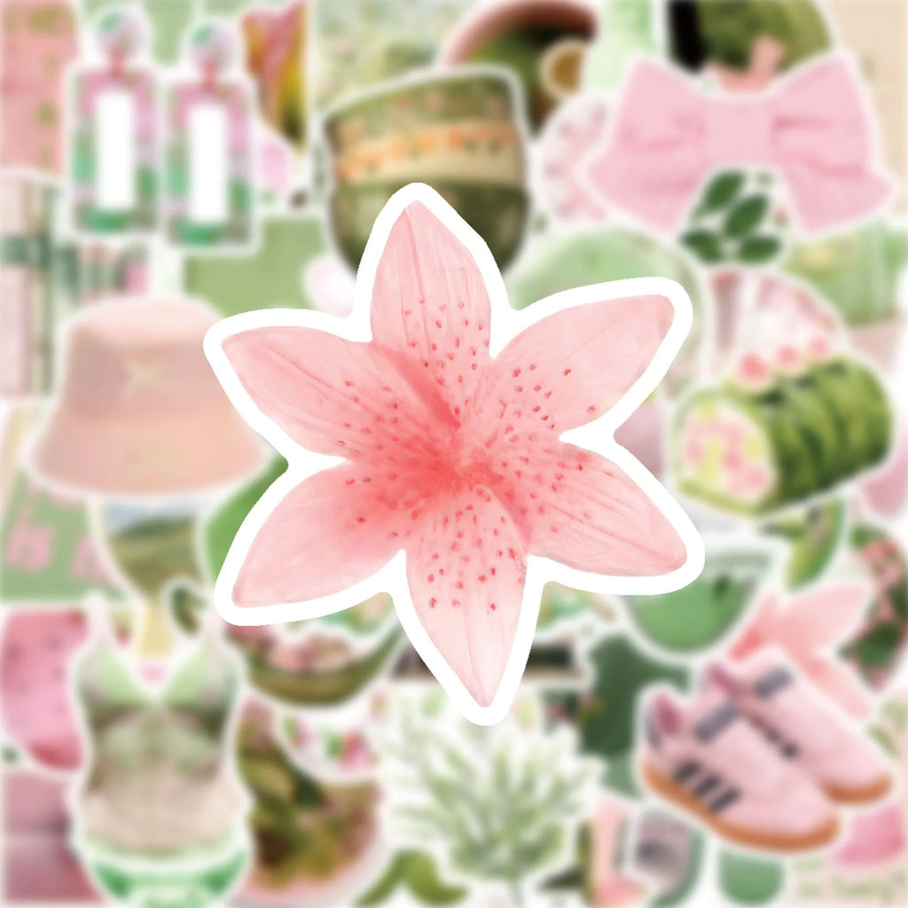 50-Pack Summer Fresh Pink Green Korean Style Waterproof Stickers for Phone Skateboard Notebook Luggage INS Aesthetic Decals