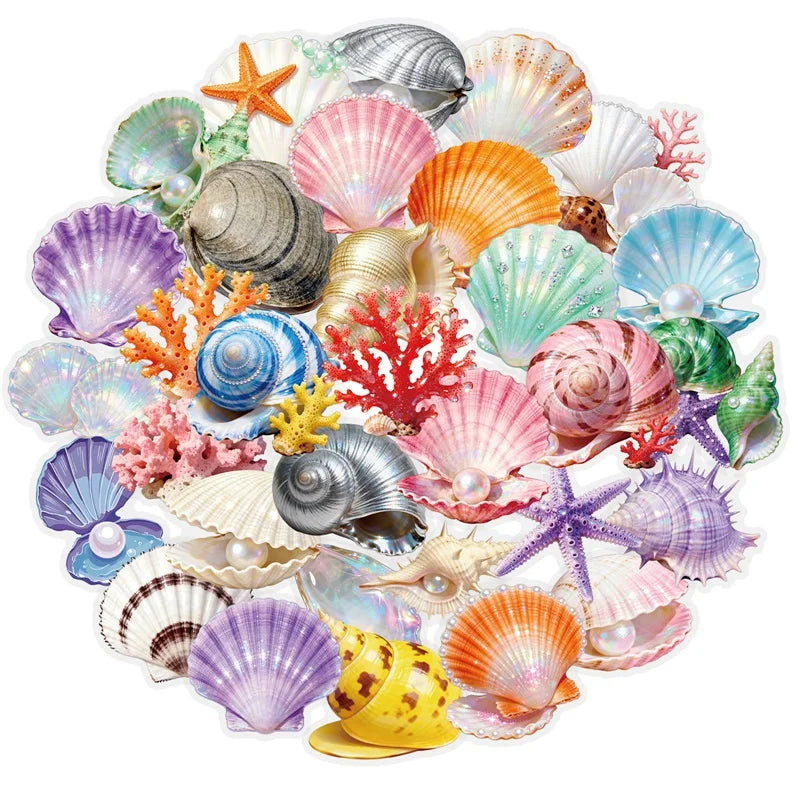 56PCS Cute Shell Transparent PET Phone Sticker Aesthetic Tear Open Decoration DIY Colored Laptop Luggage Graffiti Decals