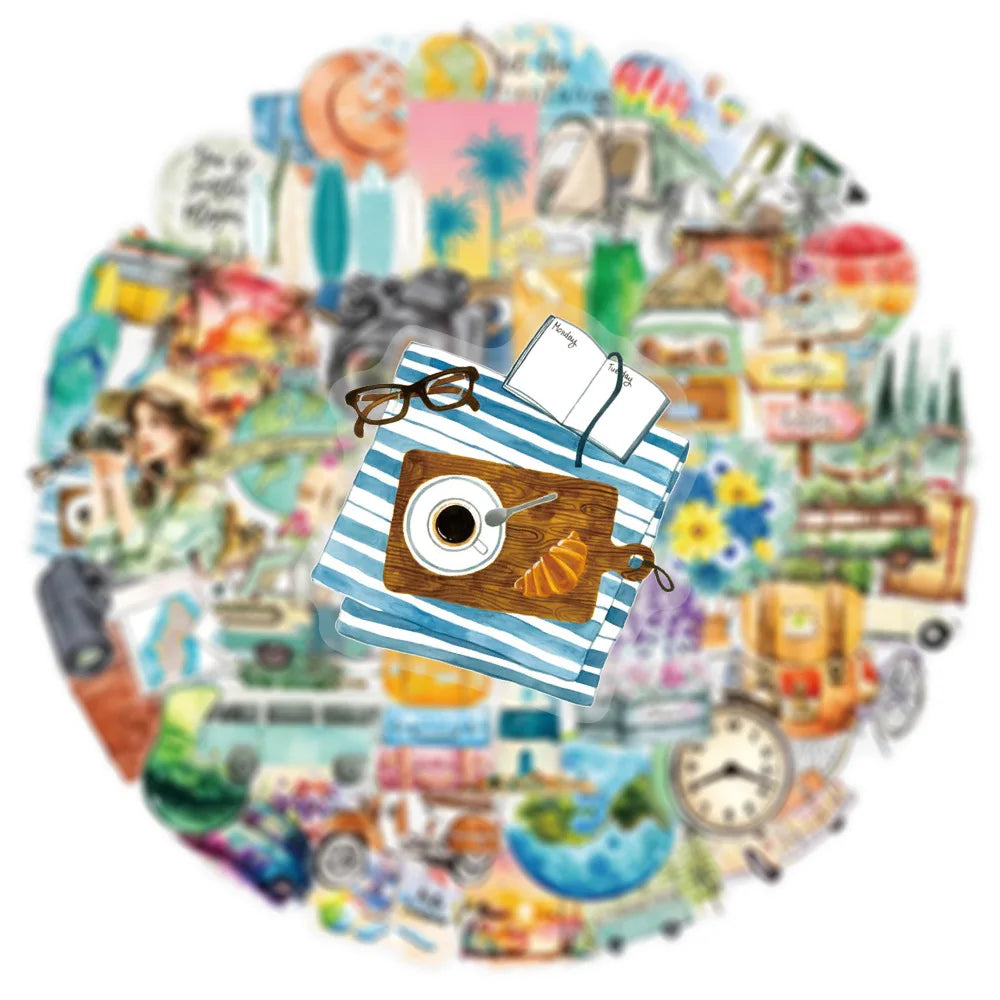 50PCS Transparent PET Fresh&Simple Outdoor Travel Stickers Travel Maps Decoration Stationery Notebook Luggage Stickers