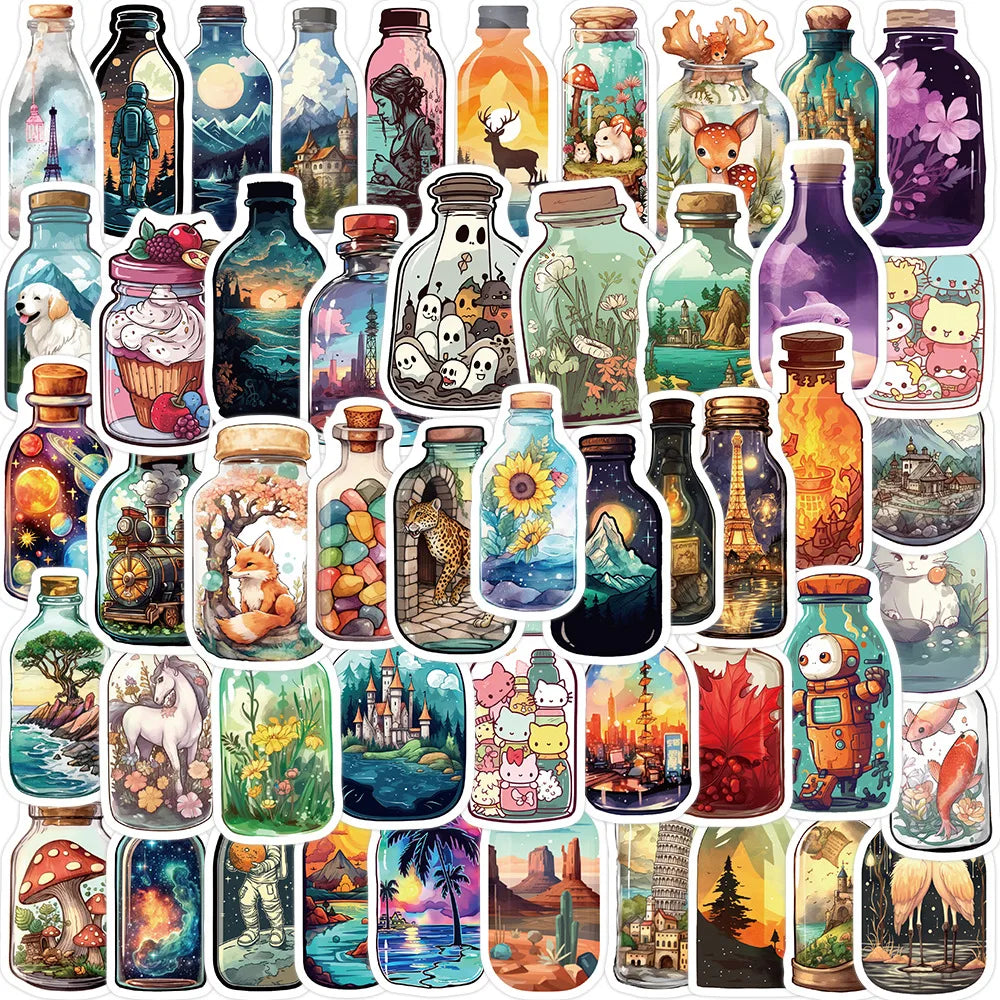 50/100PCS Bottle World Graffiti Stationery Notebook Stickers Water Bottles Creative DIY Skateboard Waterproof Decoration Sticker