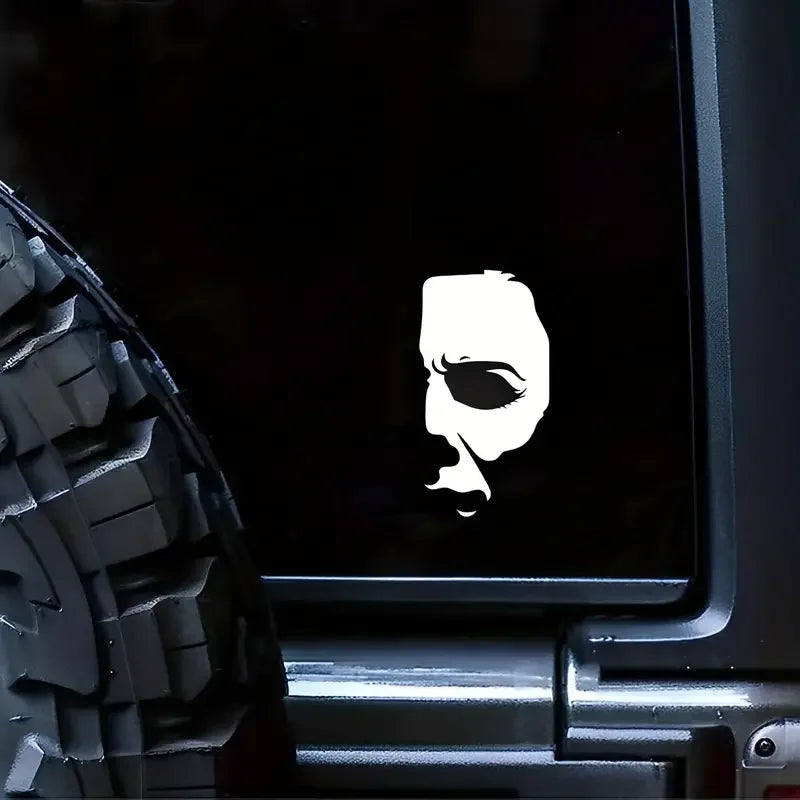 Creepy Half Face Sticker Waterproof Vinyl Decal Scary Halloween Sticker For Car, Truck Glass Laptop
