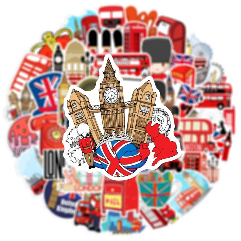 10/30/50PCS Red London Sticker Aesthetic PVC DIY Children's Korean Stationery School Supplies Decoration Scrapbooking for Kids