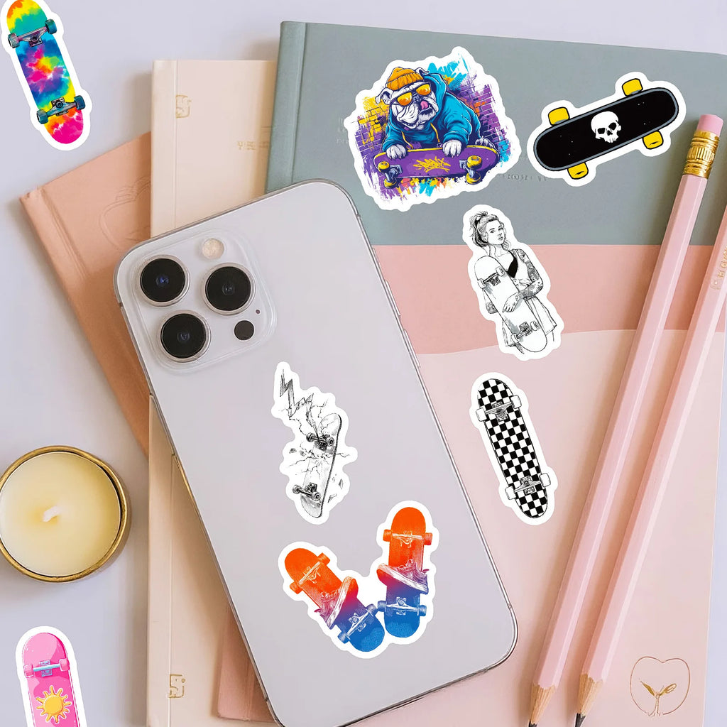 56/112 Pcs Cool Skateboard Funky Pattern Stickers No Repeat for Scooter Helmet Bike Suitcase Car Outdoor Equipment Pencil case