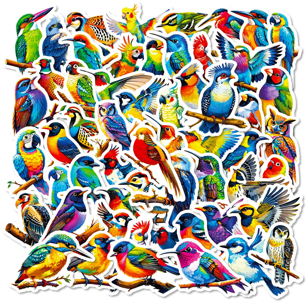 56/112 Pcs Colorful Bird Doodle Stickers Clear Pattern Non Trace Adhesive for Phone Window Fridge Furniture Envelope Decals