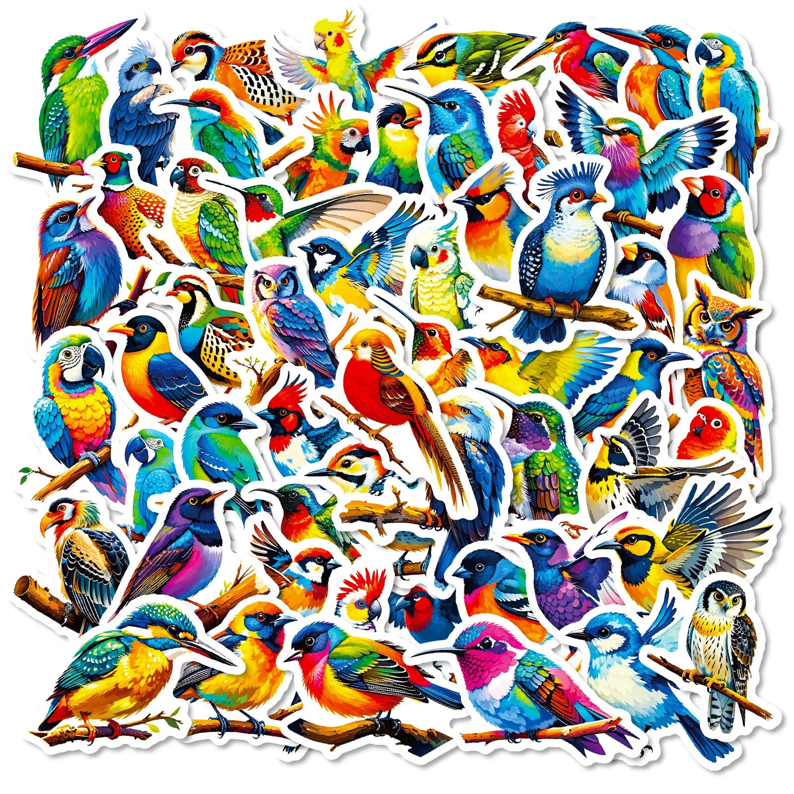 56/112 Pcs Colorful Bird Doodle Stickers Clear Pattern Non Trace Adhesive for Phone Window Fridge Furniture Envelope Decals