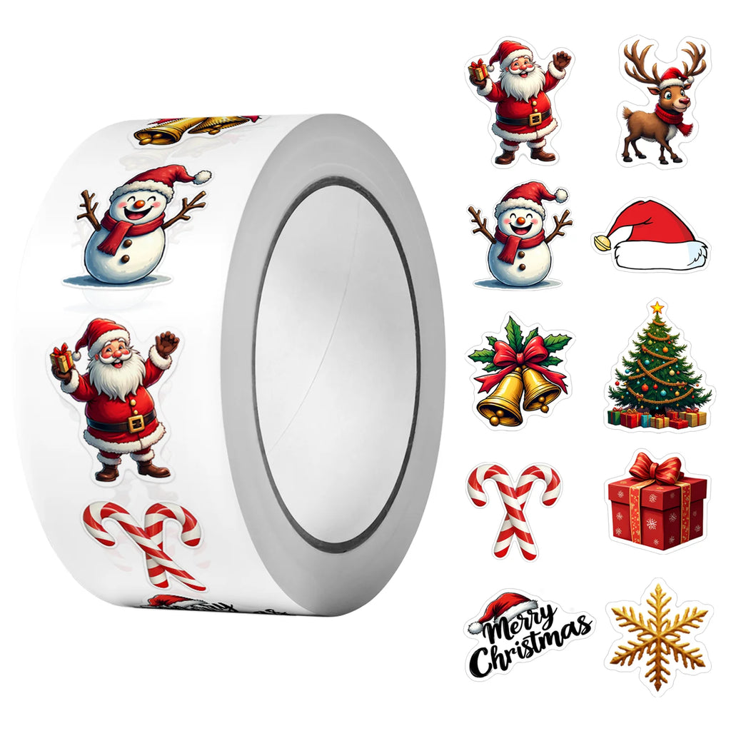 1Roll(500Pcs)10 Irregular Classic Christmas Stickers 2.5cm/1'' DlY Craft Decoration Festival Sealing Scrapbook Gift Labels