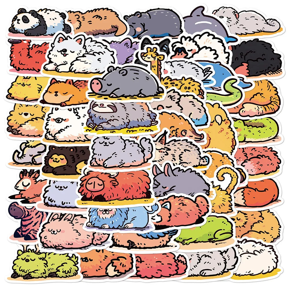 50/100PCS Sleeping Animals Stickers Diary Tablet Notebook Phone Diary Skateboard Guitar Decoration Stickers