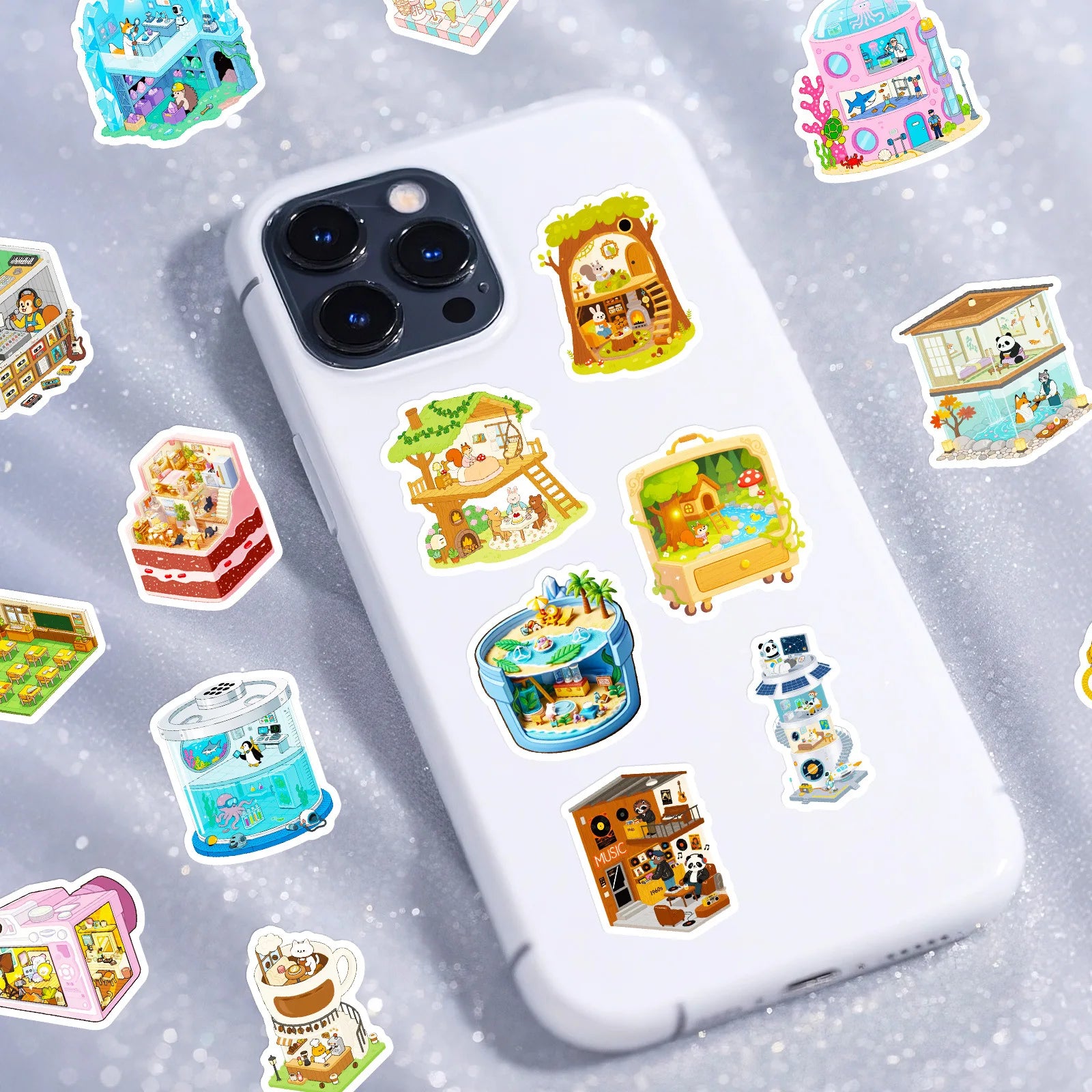56PCS Cute 3D Scene Stickers, Office School Supplies Children Notebook Stationery Suitcase Waterproof Art Sticker