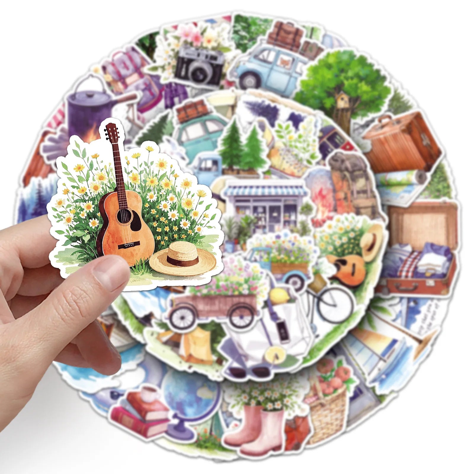 50-Pack Waterproof Outdoor Camping Graffiti Stickers for Phones Laptops Helmet Suitcase Watercolor Landscape Decor