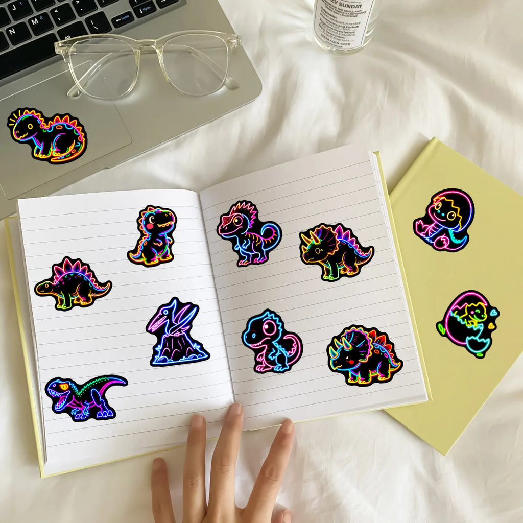 50/100PCS Q Edition Neon Dinosaur Graffiti Stickers Phone Handbooks Laptop Decorations Waterproof Stickers