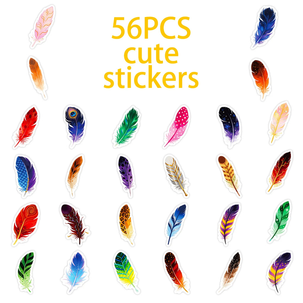 56/112PCS Color Feather Graffiti Stickers Retro Watercolor Hand Drawn Creative DIY Stationery Phone Luggage Stickers