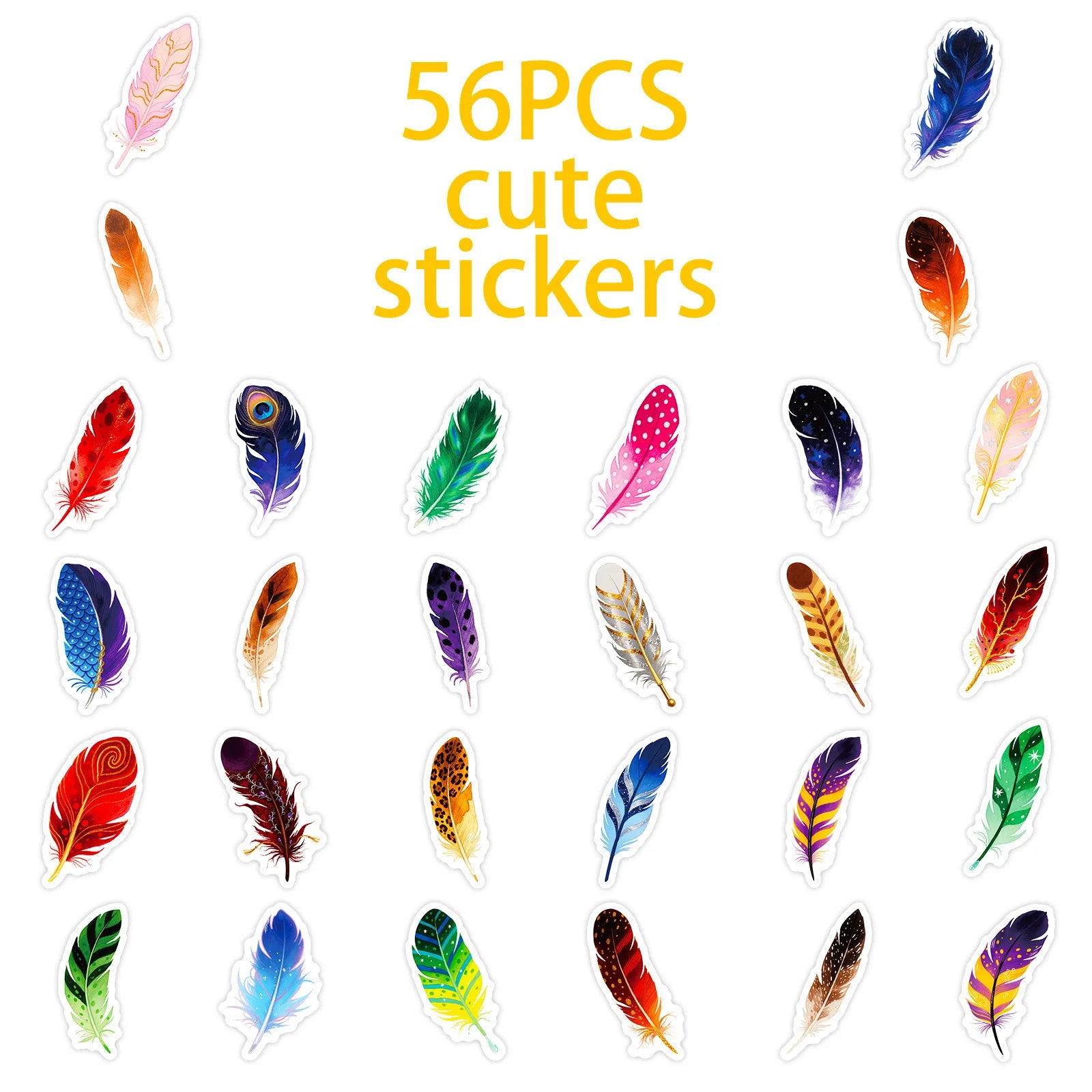 56/112PCS Color Feather Graffiti Stickers Retro Watercolor Hand Drawn Creative DIY Stationery Phone Luggage Stickers