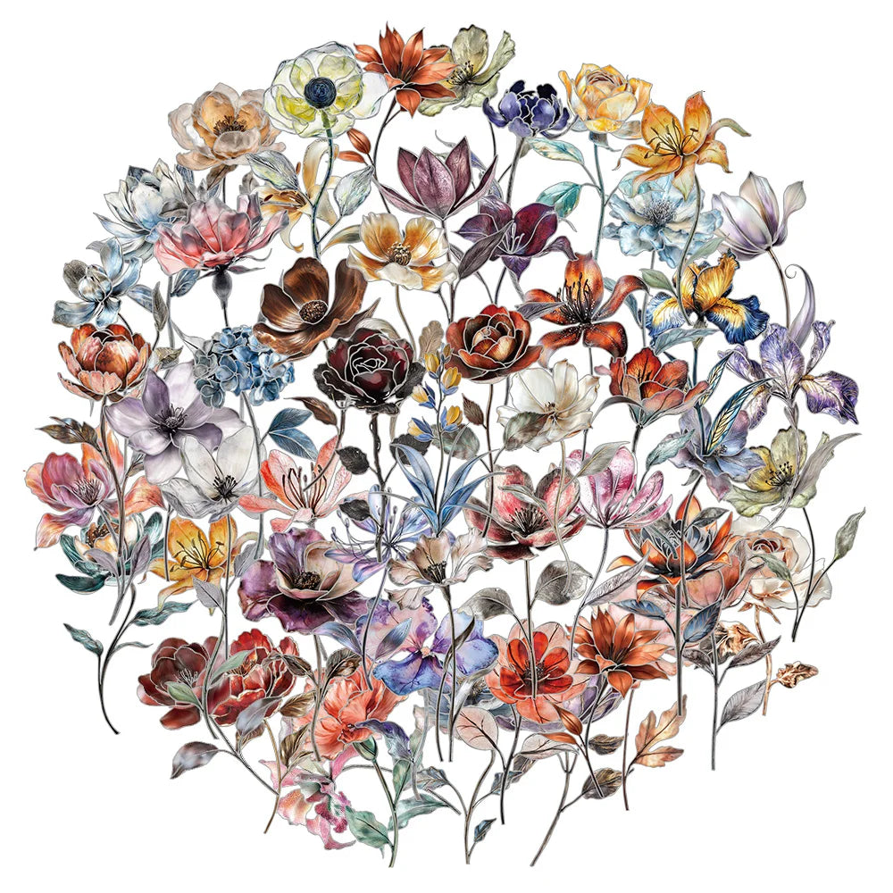 50PCS Silver Stamen Flower Decoration Stickers Computer Scrapbook Refrigerator Phone Case Decoration Stickers