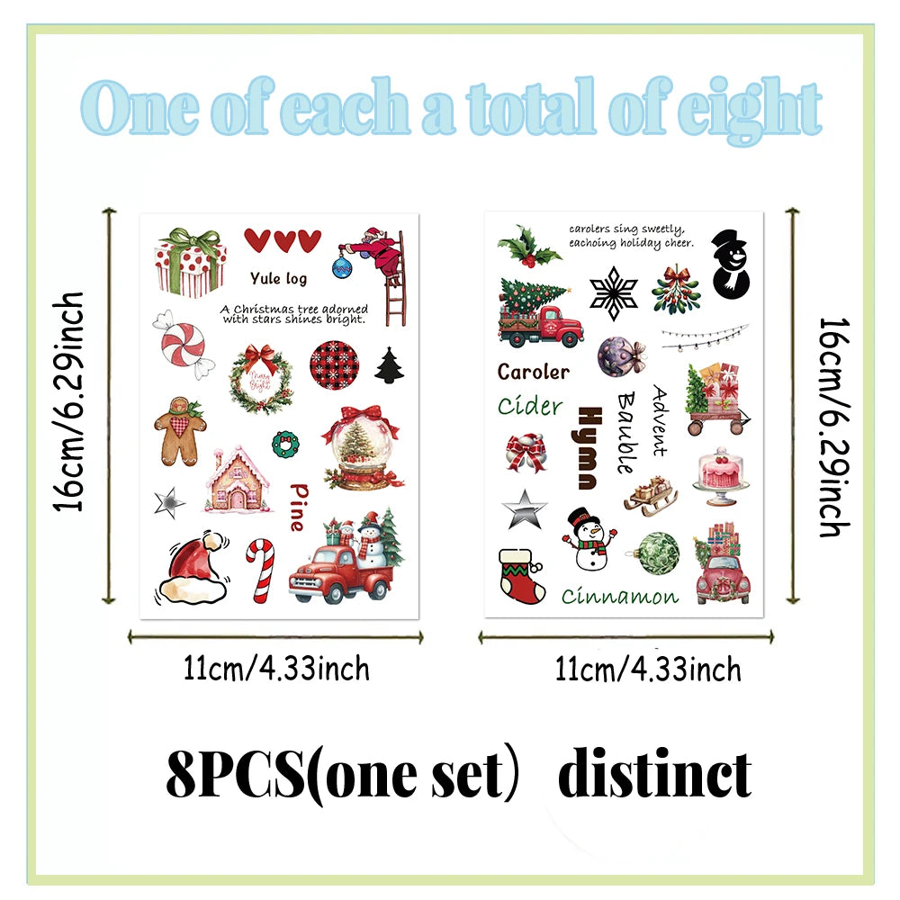 8PCS Cartoon Christmas Festival Gift Creative Decoration DIY Phone Case Luggage Tablet Party Toy Stickers
