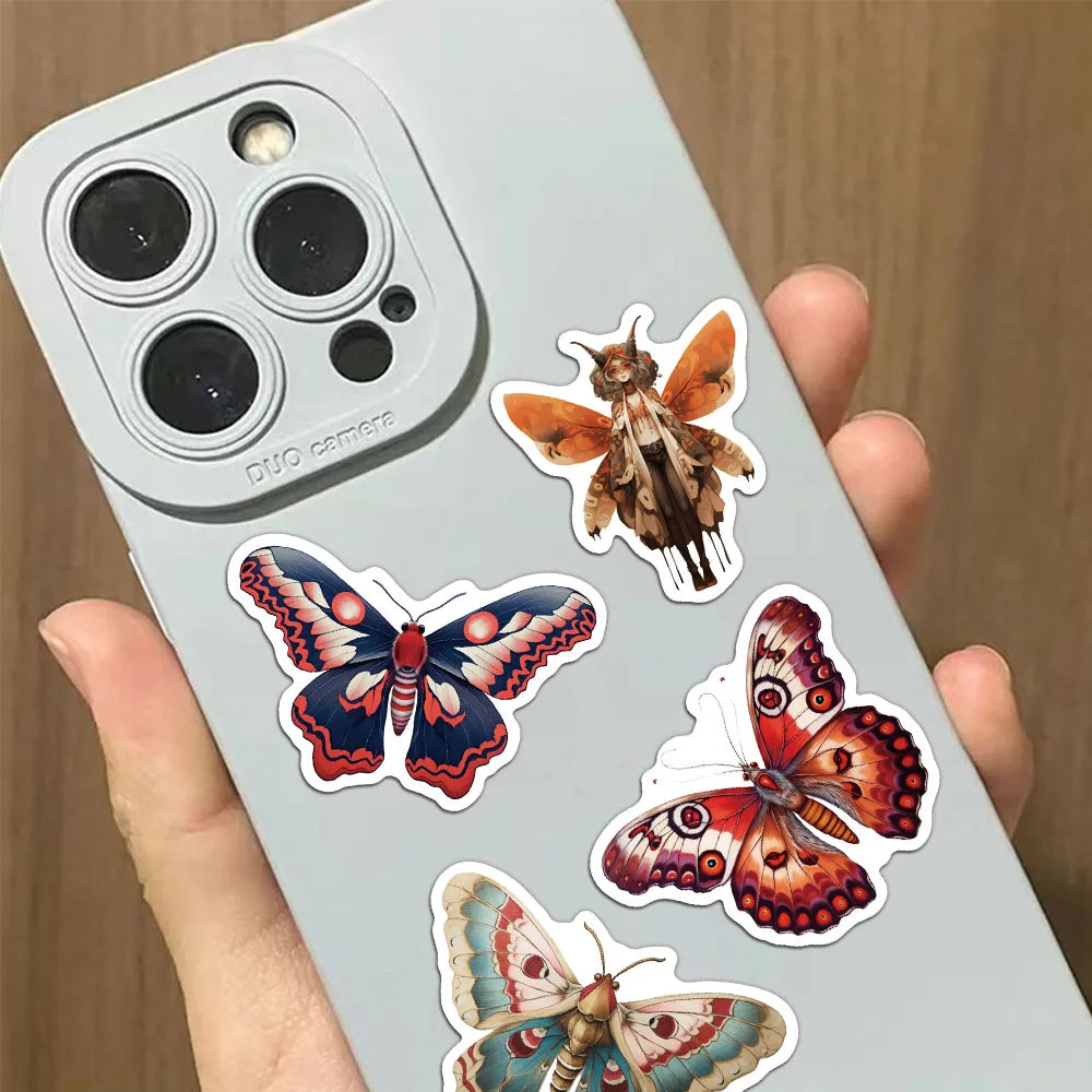 50PCS Colorful Moth Cartoon Stickers DIY Phone Cases Laptop Refrigerator Stickers Desktop Stickers Waterproof Stickers