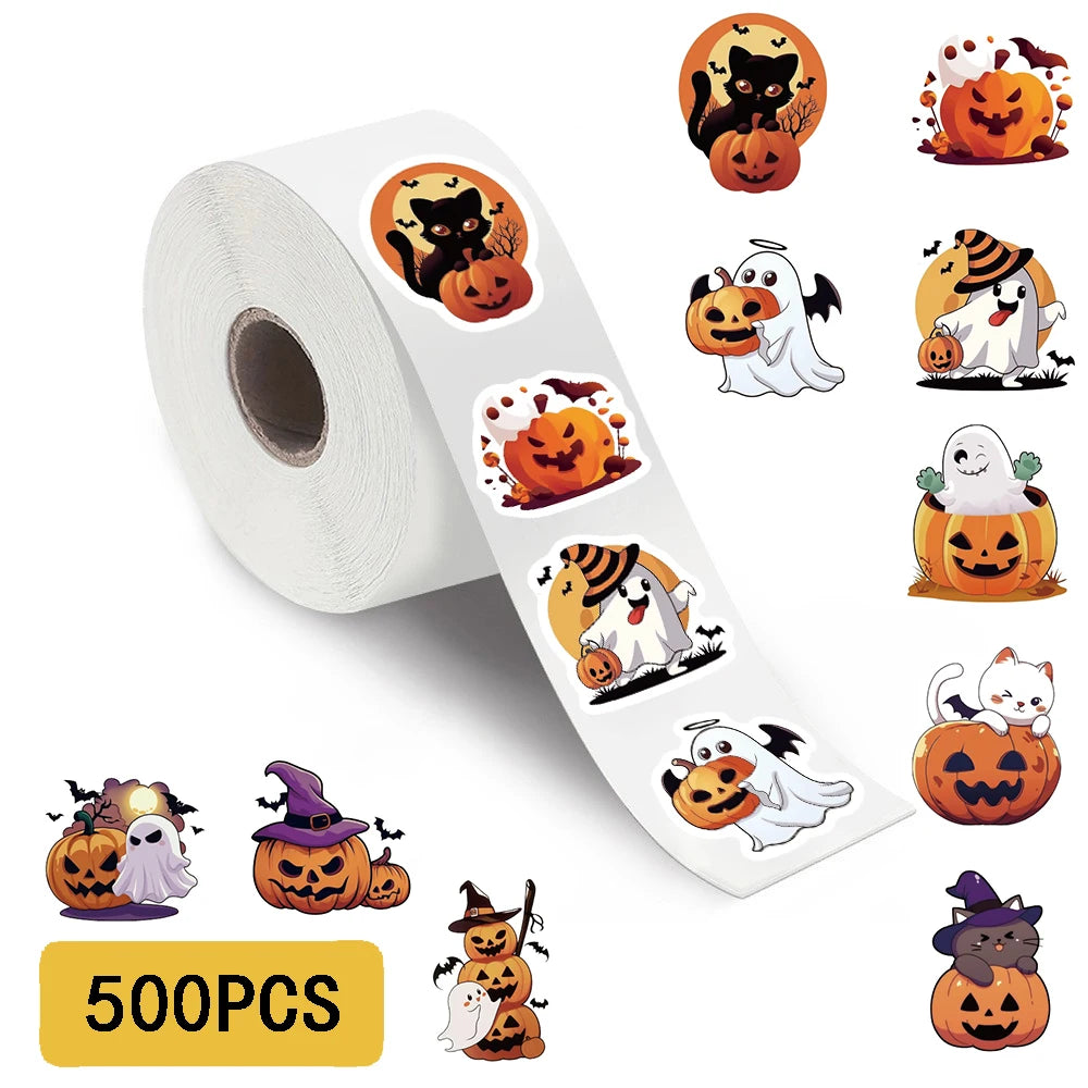 500PCS Halloween Roll Stickers Laptop Luggage Mobile Personalized Colorful Skateboard Living Room Harajuku Decoration Sticker