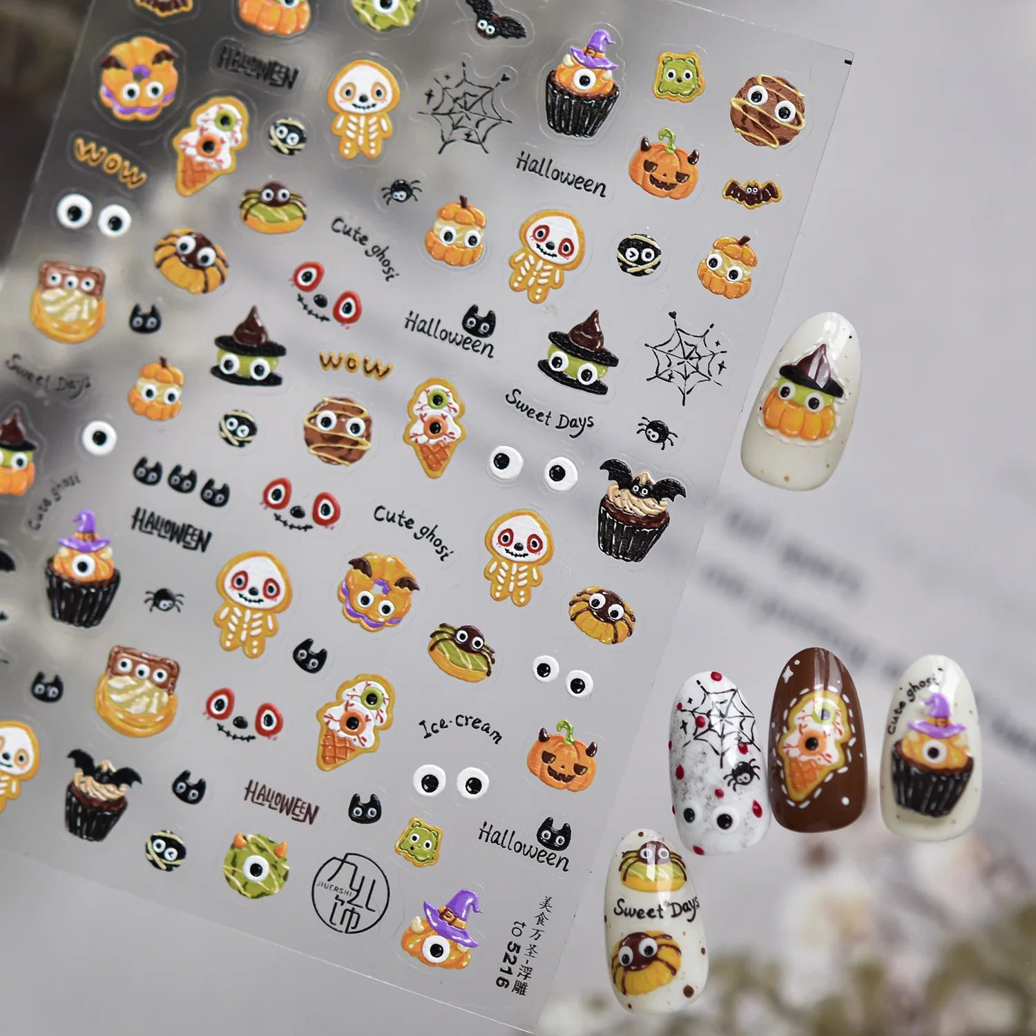 Halloween Nails Sticker 5D Embossed Cartoon Nail Art Stickers Retro Rabbit Self Adhesive Stickers For Nails DIY Manicure Decals