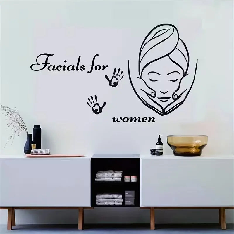 Elegant PVC Wall Sticker with Female Face & Relaxing Quotes - Matte Finish, Pre-Pasted Self-Adhesive Vinyl Decal for Spa, Beauty