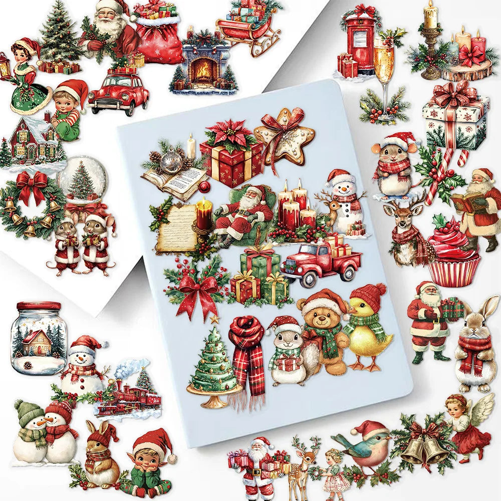 50PCS Retro Christmas Stickers PET Transparent Waterproof DIY Decorative Hand Account Phone Water Cup Tablet Stickers