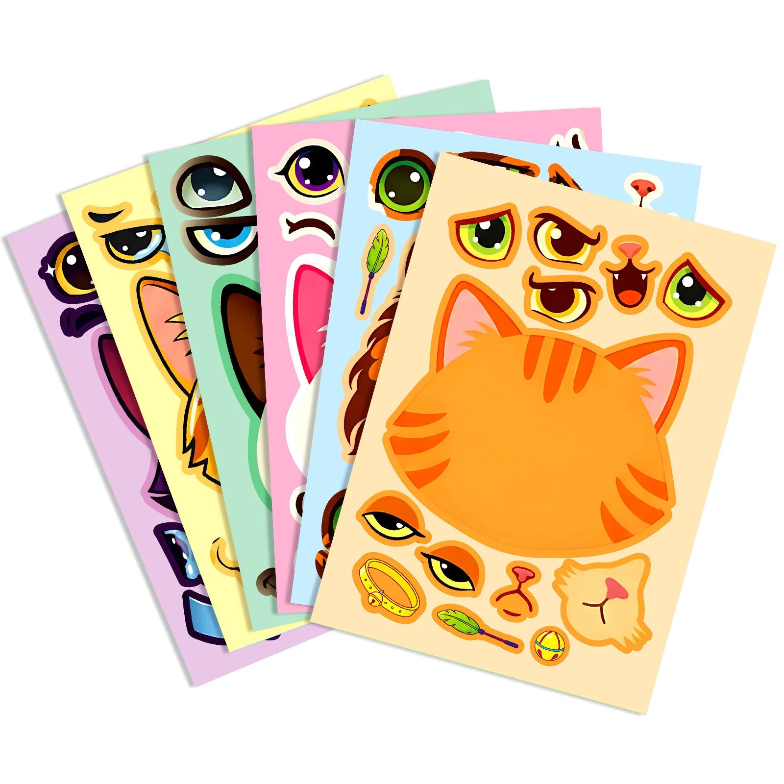6/12 Pcs Large Cartoon Cat Face Puzzle DIY Game Stickers for Scrapbook Desk Toy Shelf Furniture Fun Decals