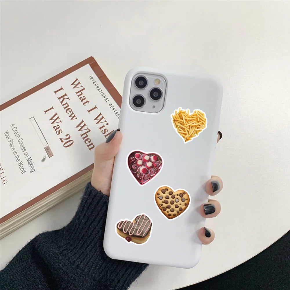 50/100Pcs Fresh Cartoon Heart Shape Food Doodle Stickers for Suitcase Shoe Rack Stationery Box Guitar Piano No Repeat Decals