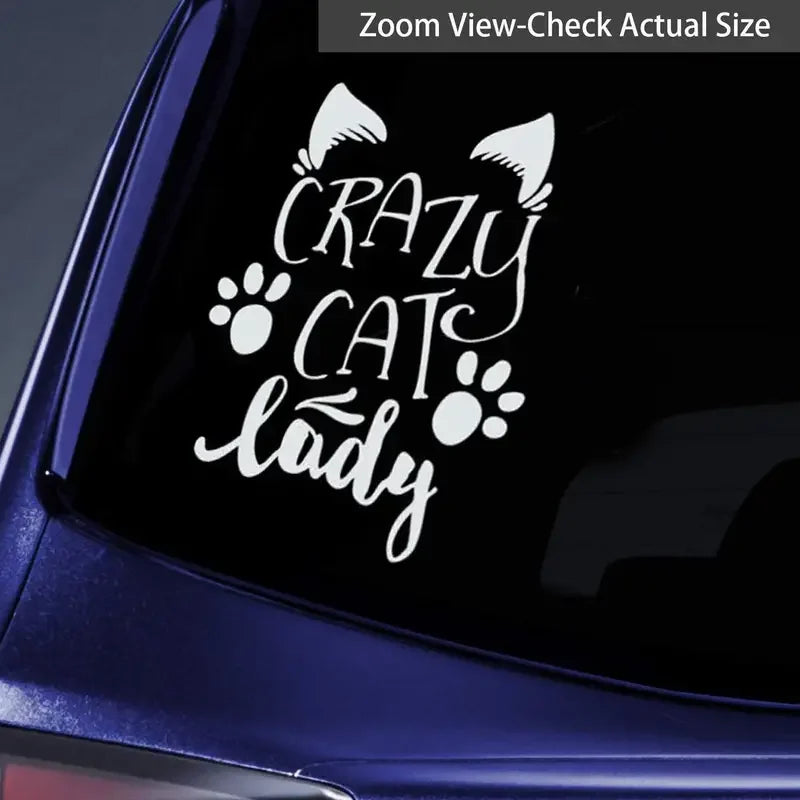 Crazy Cat Lady Paw And Ear Art Car Stickers For Laptop Water Bottle Vehicle Paint Window Wall Cup Toolbox Guitar Scooter Decals