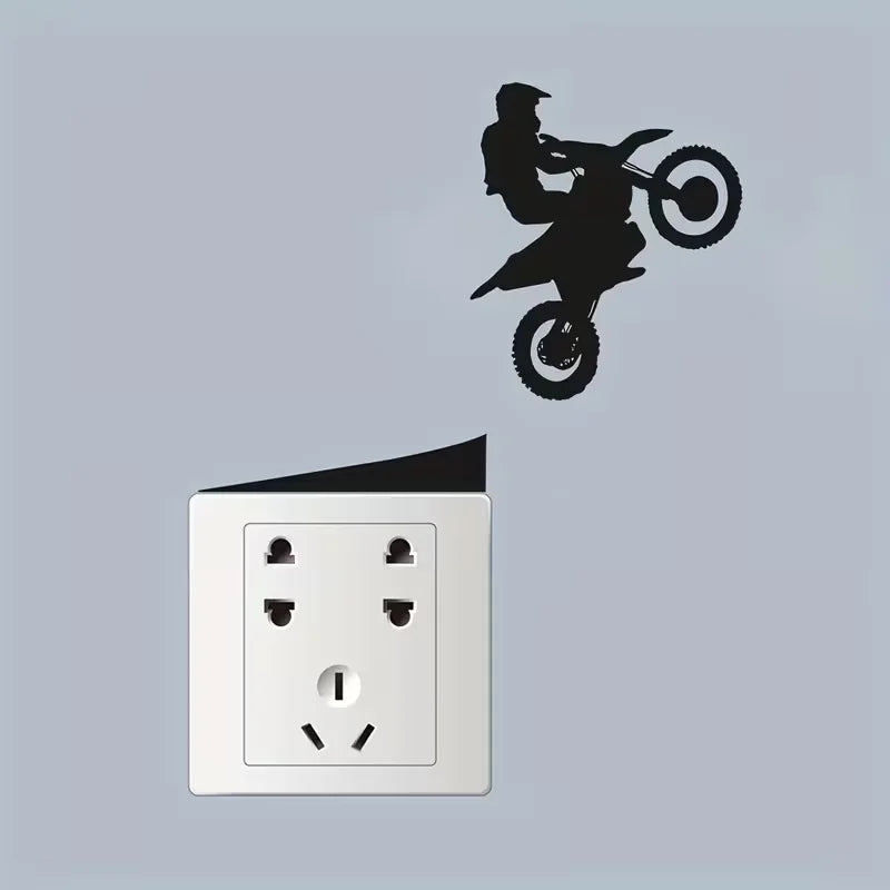 1pc Creative Black Motorcycle Switch Wall Sticker -PVC Detachable Wall Sticker, Bathroom, Bedroom, Living Room Light Switch Deco