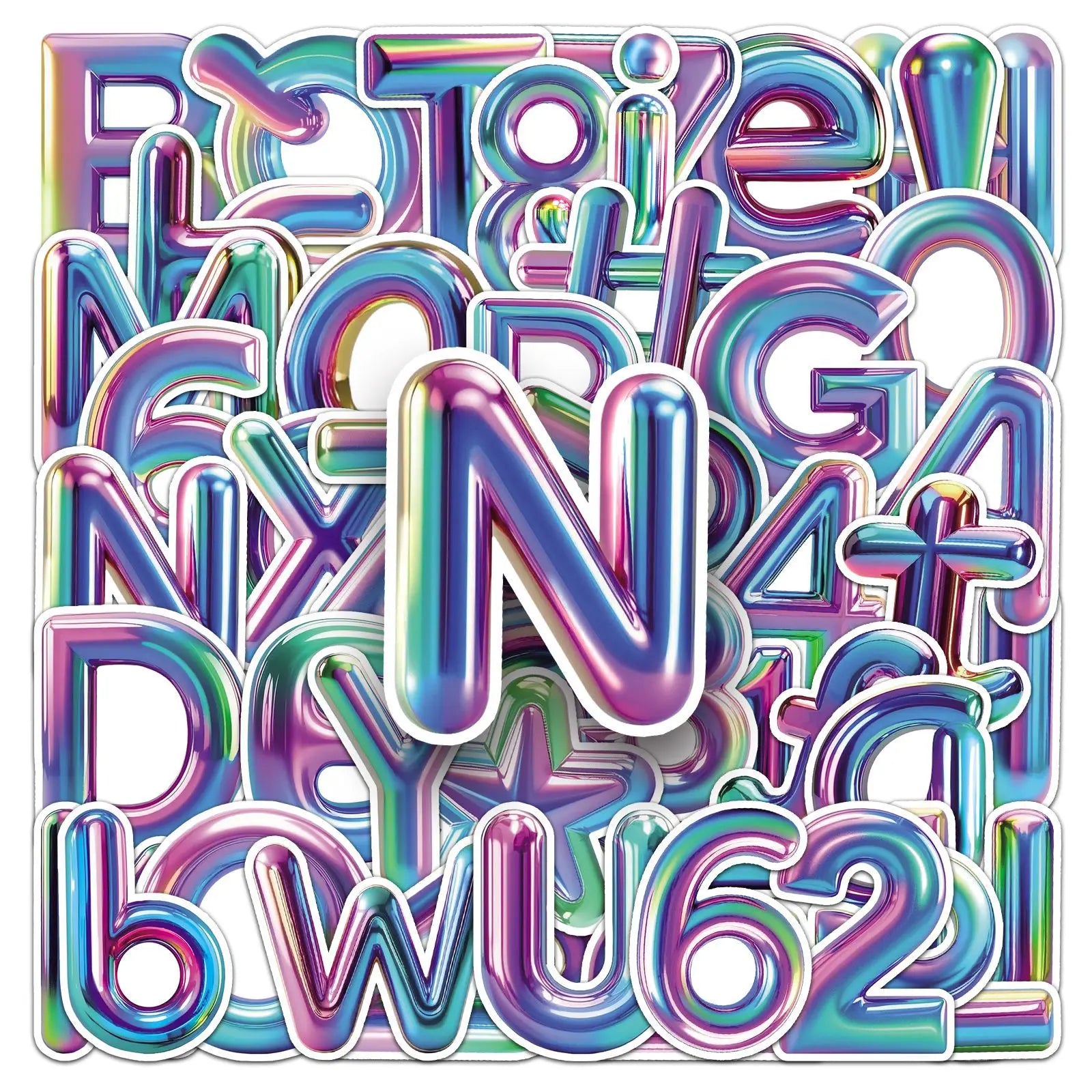 50-Pack 3D Vibrant Color Letter & Number Graffiti Stickers Decorative Stickers for Phone Case Laptop Skateboard Luggage Notebook