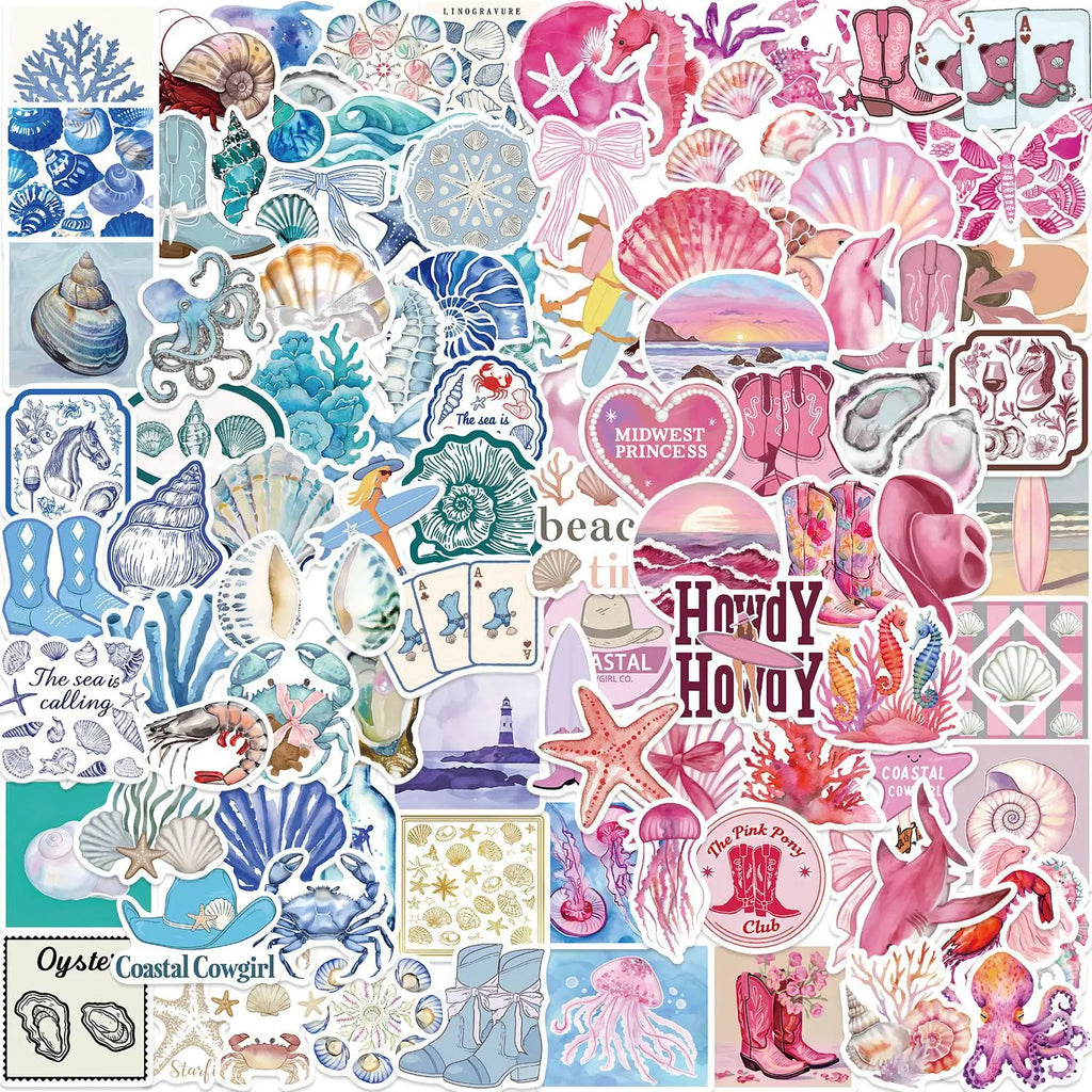 50/100PCS Blue & Pink Coast Aesthetic Graffiti Stickers Decor Guitar Notebook Luggage DIY Stationery Books Waterproof Stickers