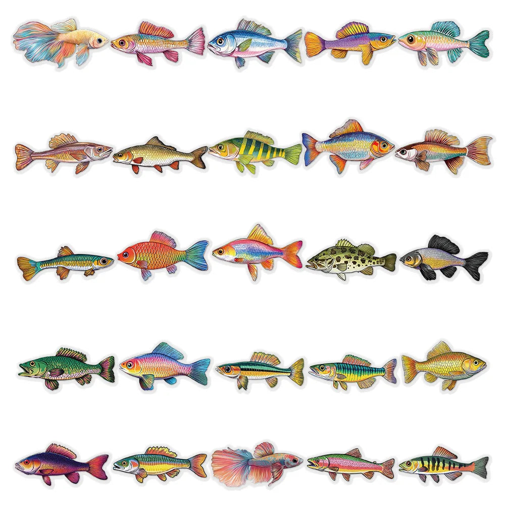 200PCS Transparent PET Cartoon Fish Waterproof Stickers For Children Water Bottles Stationery Decoration Marine Animals Reward