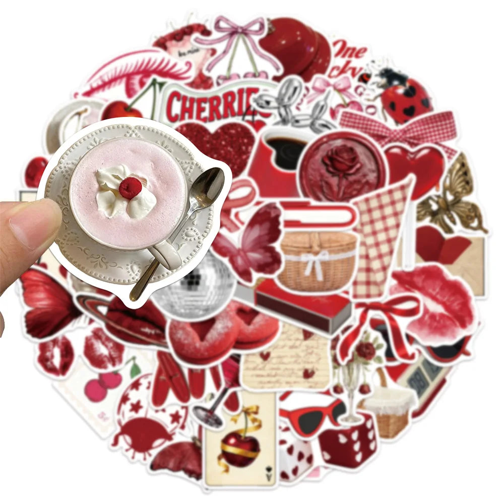 50PCS Cherry Colored Girl Decorative Stickers DIY Scrapbook Phone Case Laptop Tablet Toy Decorative Stickers