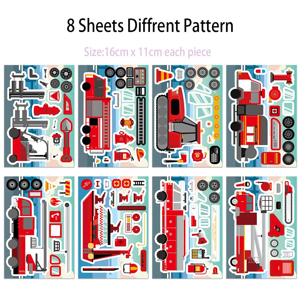 8PCS Fire Engineering Rescue Vehicle Creative Collage DIY, suitable for phone cases, tablets, and decorative toy stickers