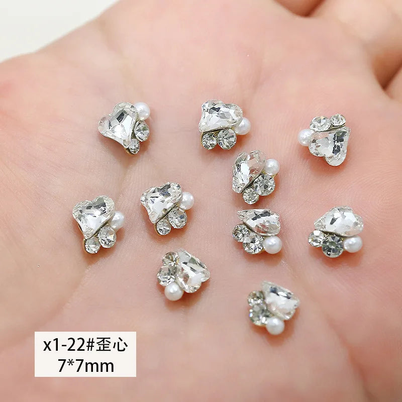 Luxury Stacked Nail Arts Accessories Mini Heart-shaped Axe-shaped Designs Nail Charms Pearl Rhinestones For 3D Nails Decorations