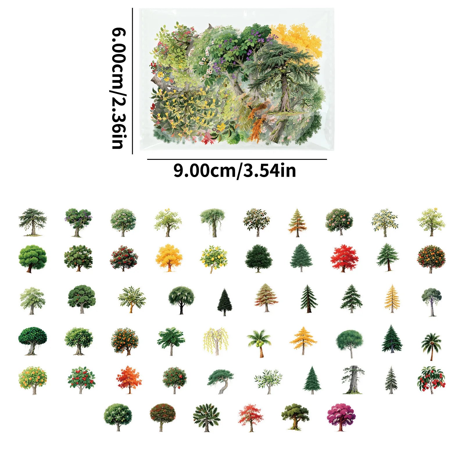 56/112PCS Cartoon Forest Plant Stickers Transparent Pet DIY Handmade Decor Stationery Notebook Stickers