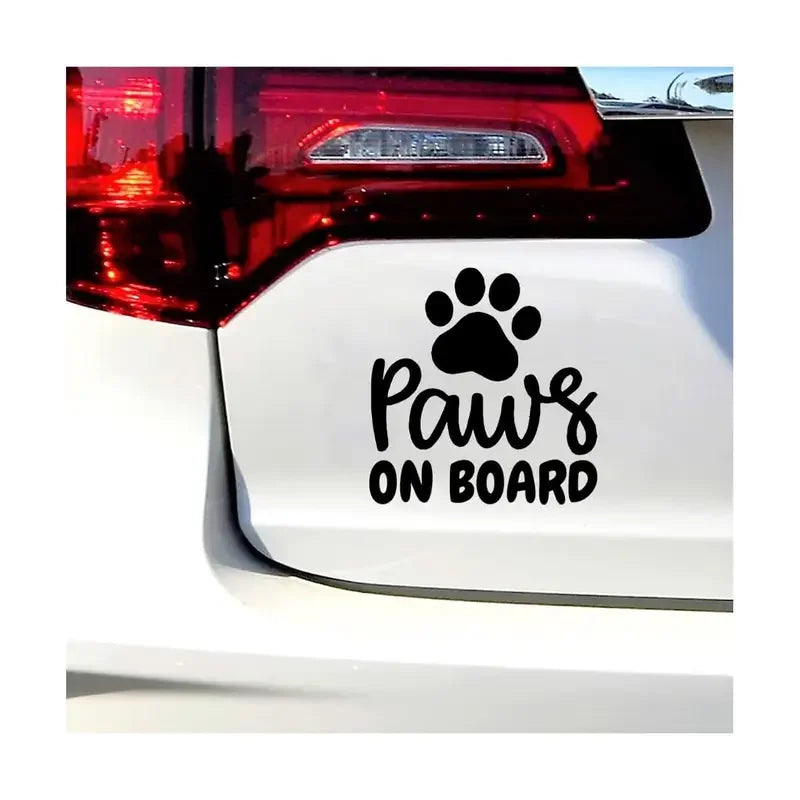 1-Pack Paws on Board Car Stickers - Cute Pet Paw Print Vinyl Decals with Black & White Paw Prints & Cursive Lettering, Durable P