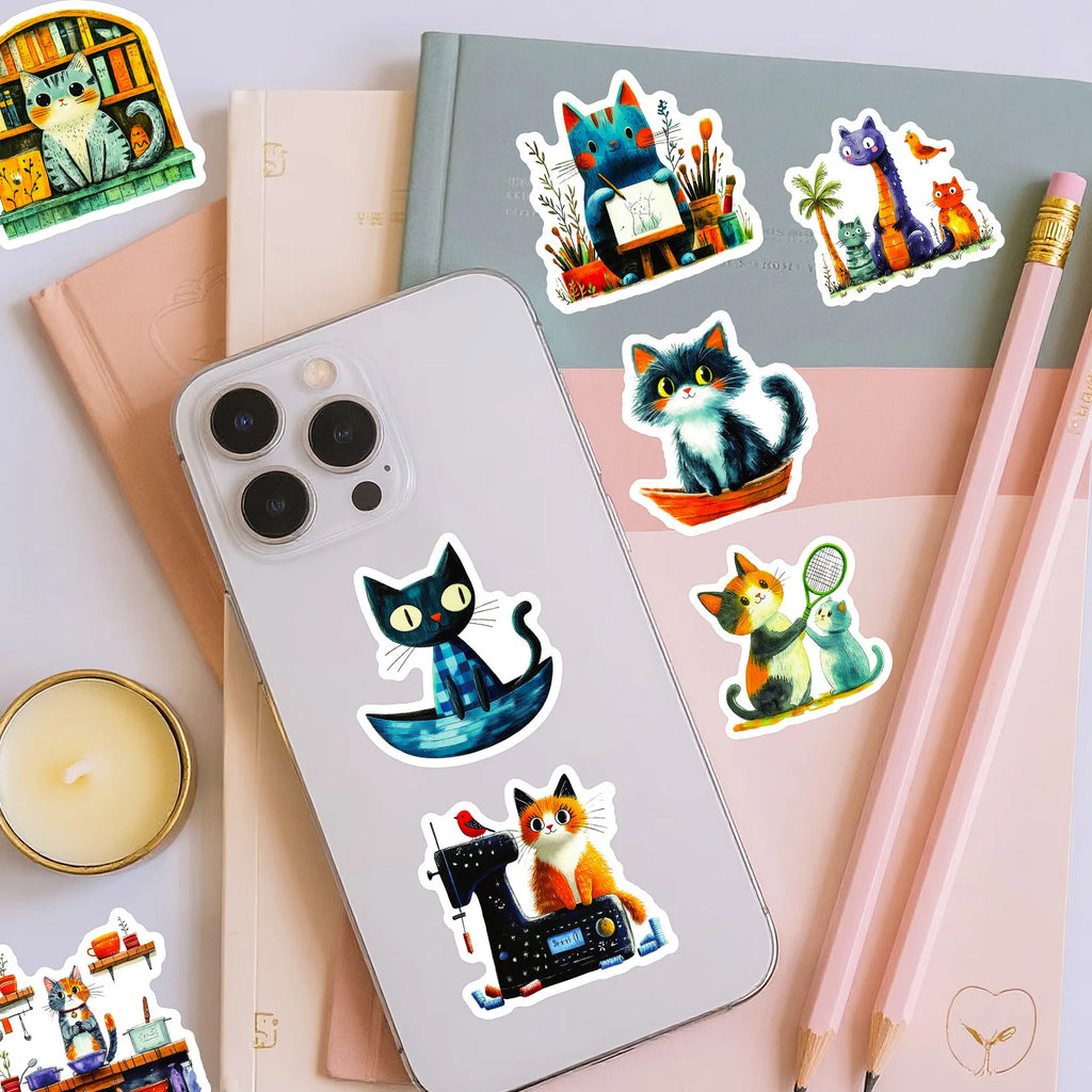 56/112Pcs Artistic Colorful Japanese Cat Doodle Stickers DIY for Scrapbook Notebook Stationery Box Pen Holder Phone Desk Bicycle