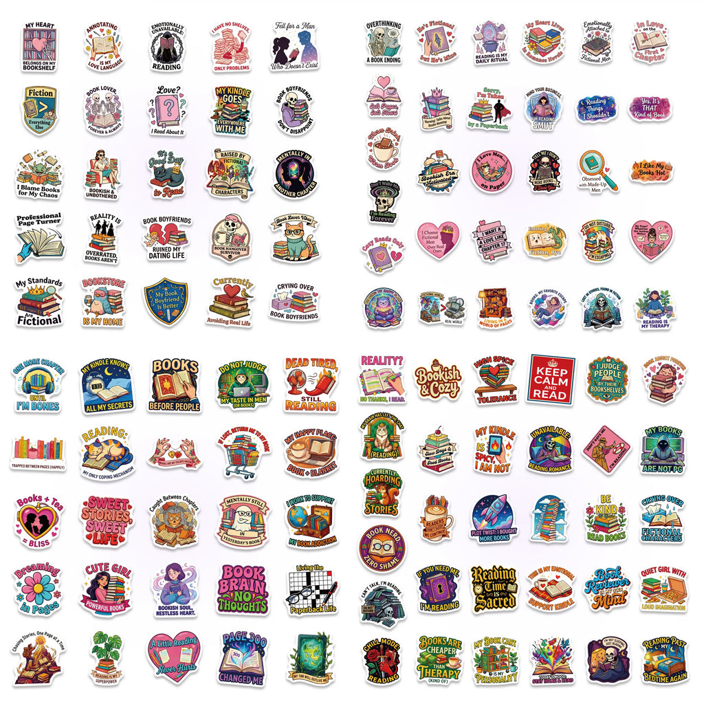 56/112PCS Cartoon Reading Motivational Aesthetic Stickers Tablet Helmet Guitar Notebook Student Supplies Waterproof Sticker