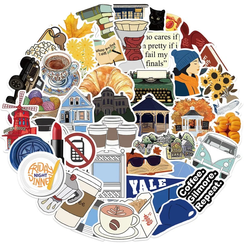 10/30/50PCS Kawaii Gilmore Coffee PVC Sticky Sticker Aesthetic DIY Children's Decoration Scrapbooking School Supplies