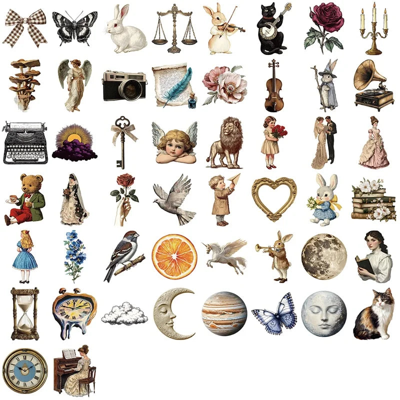 10/30/50PCS Vintage Art PVC Sticky Sticker Aesthetic DIY Children's Decoration Scrapbooking School Supplies for Kids