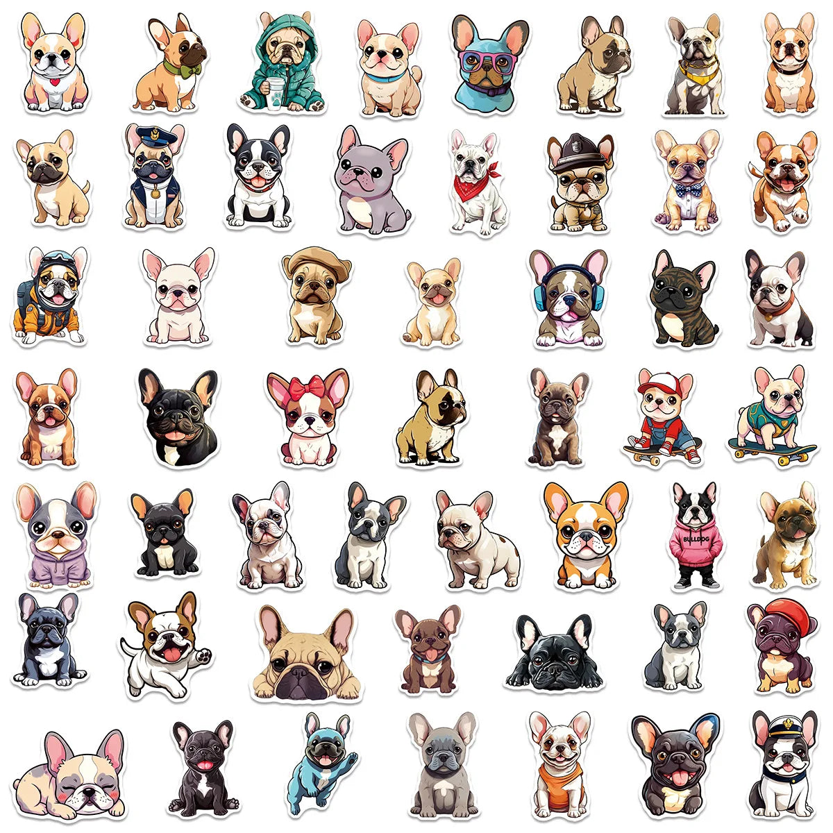 50/100 Pcs New Cartoon French Bulldog HD Colorful Stickers for Suitcase Thermos Stationery Box Toy Shelf Fridge Removable Decals