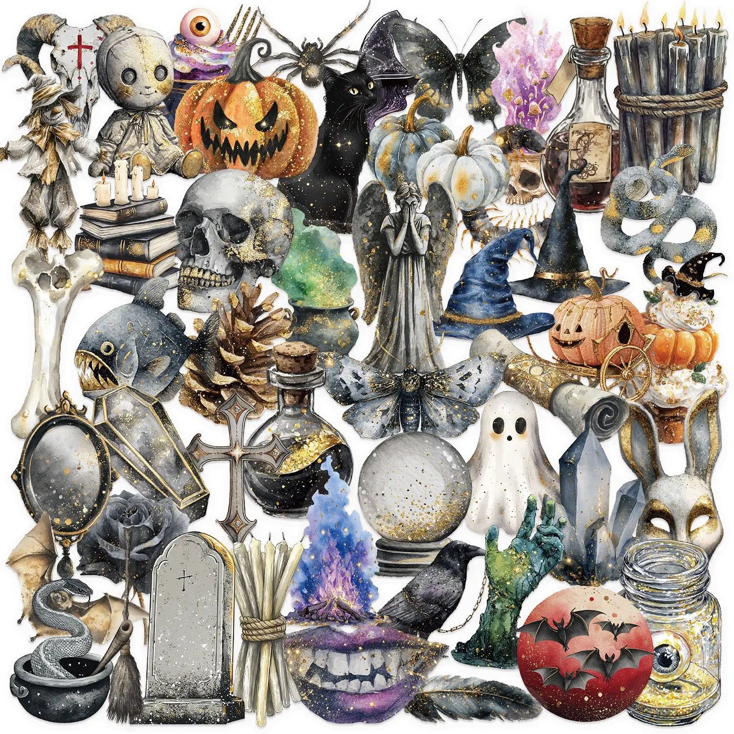 50/100PCS Waterproof Transparent PET Cartoon Retro Magic Watercolor Stickers for Decorative Guitar Notebook Stationery