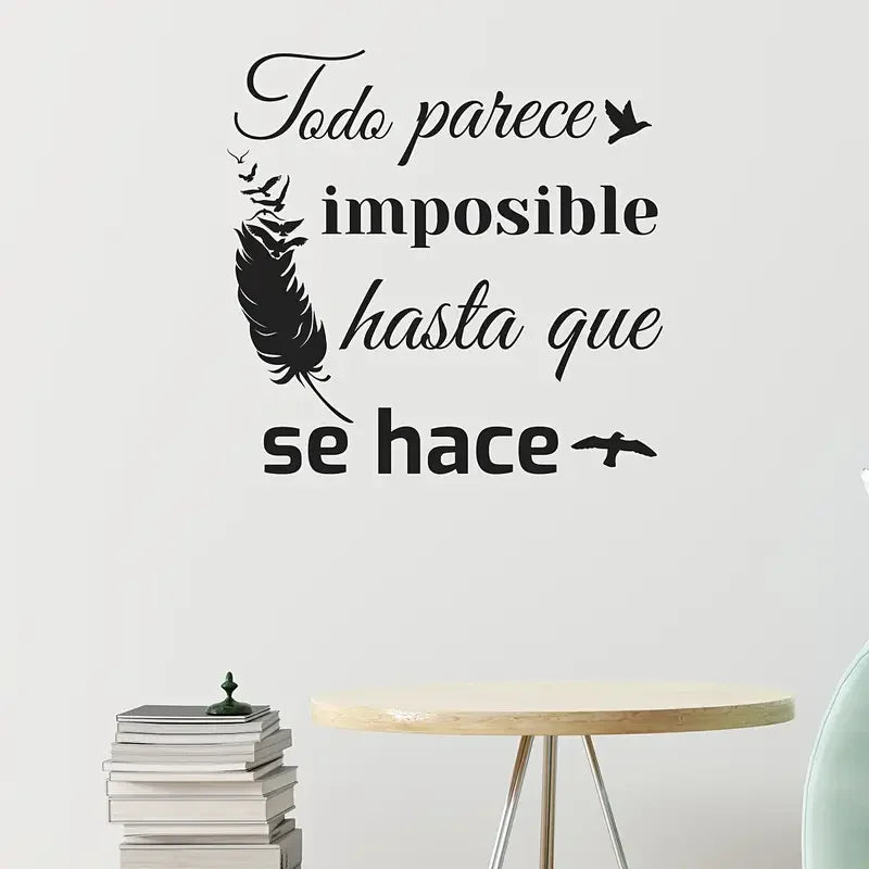 1pc Spanish Inspirational Quote Wall Decal - "Todo Parece Imposible Hasta Que Se Hace" Vinyl Peel & Stick Removable Art with Fea