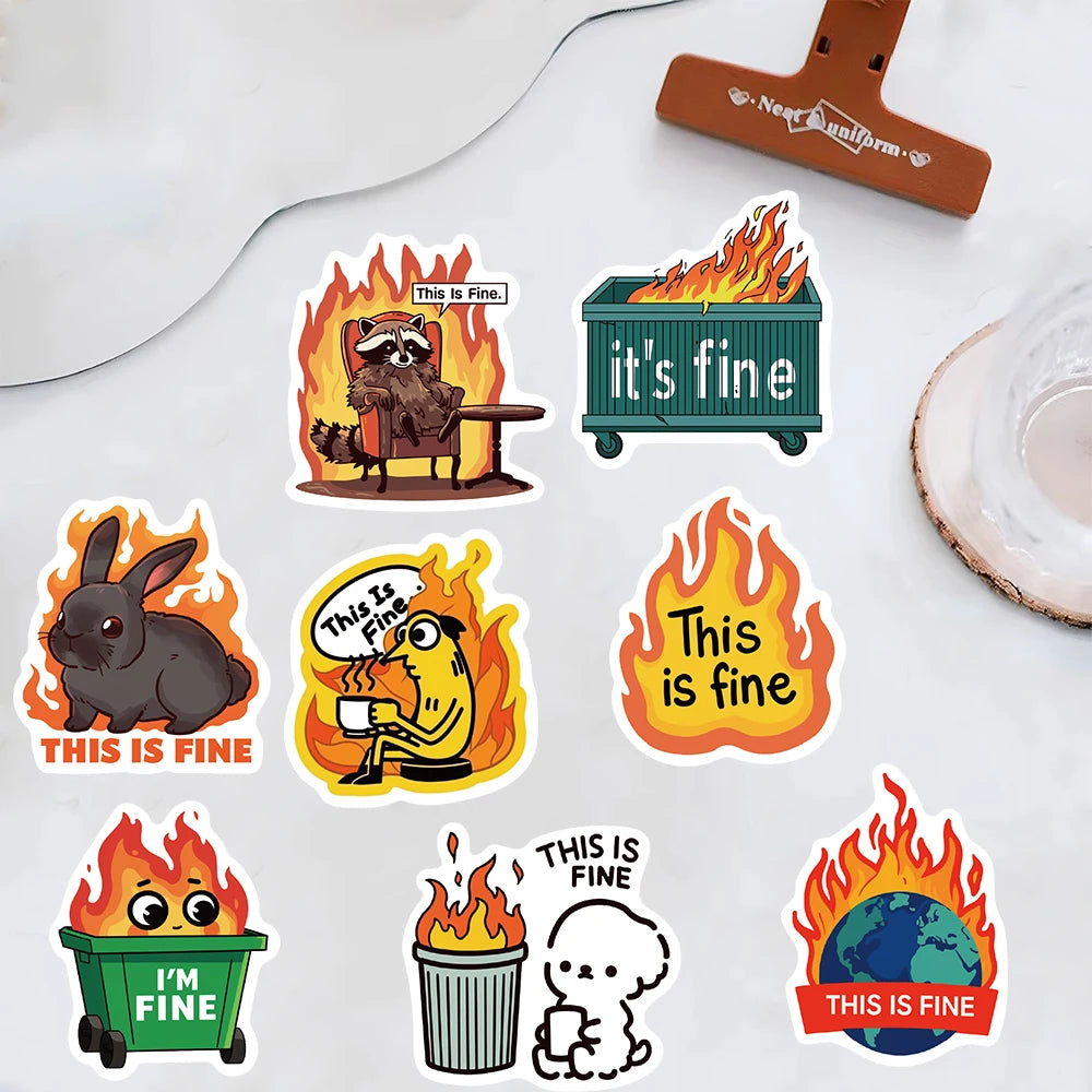 50PCS Cute This is Fine Stickers Skateboard Classic Graffiti Nostalgia Laptop Living Phone Coffee DIY Landscape Wall Bar Sticker