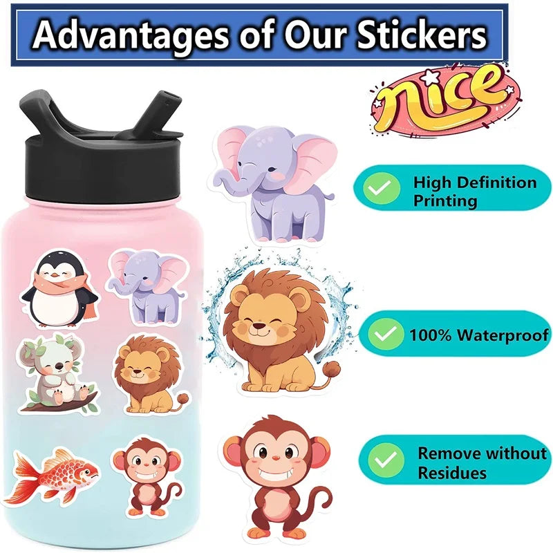 10/30/50PCS Cartoon Smile Animal PVC Sticker Aesthetic Decoration Scrapbooking Korean Stationery School Supplies for Kids