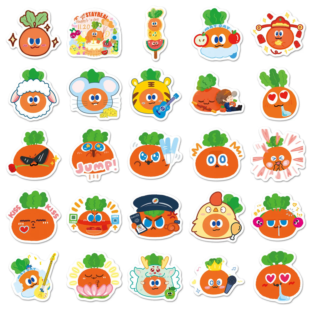 50-Pack Cartoon Carrot DIY Graffiti Stickers Waterproof Decorations for Students Notebooks Laptops Suitcases Fridge
