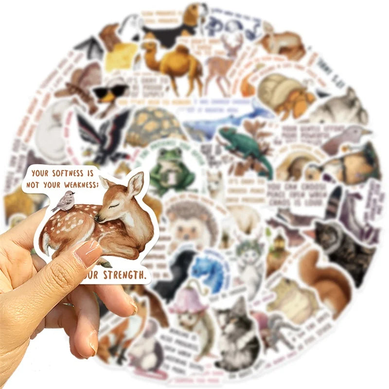 10/30/50PCS Vintage Animal PVC Sticky Stickers Aesthetic DIY Colored Phone Laptop Luggage Skateboard Graffiti Decals