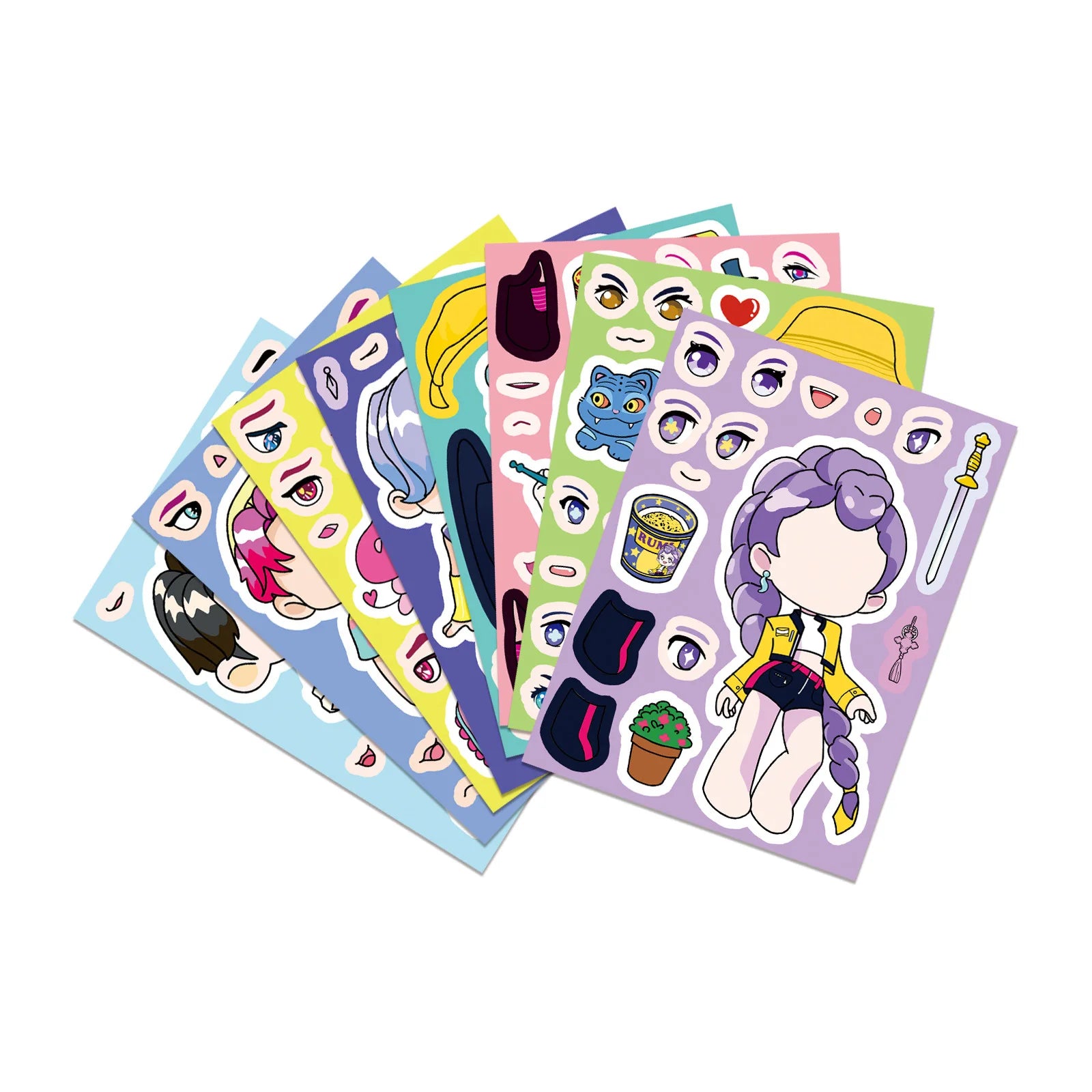 8PCS/PACK Cartoon KPOP Puzzle Stickers, Anime Make a Face Decals for Stationery Notebook Office School Supplies Decor