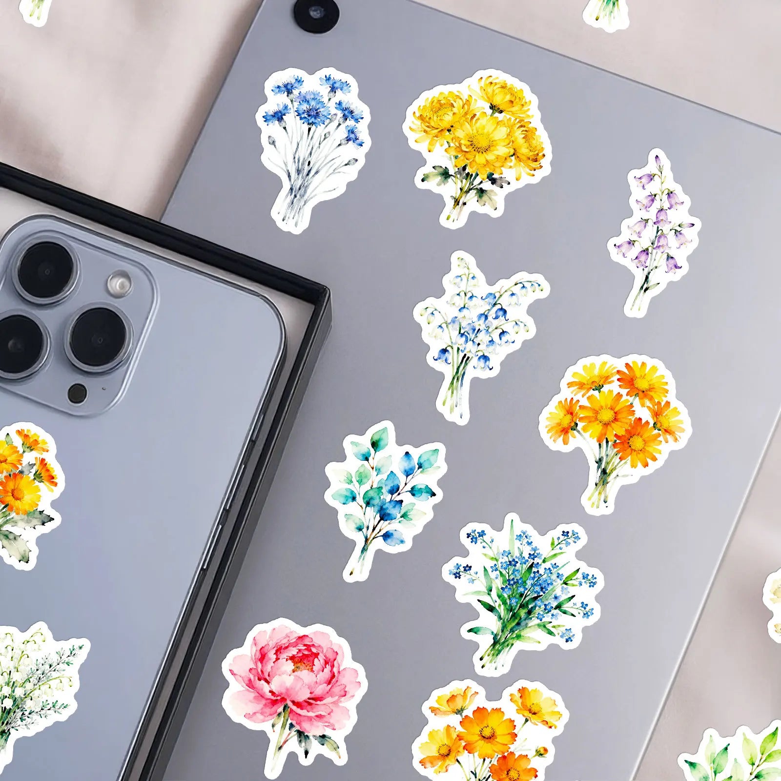56PCS Fresh Plant Flower Stickers, Phone Cup Suitcase Diary Notebook Kids Stationery Decorative Art Decals Sticker