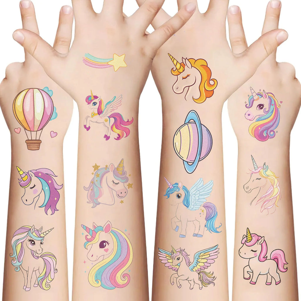 10Pcs Disposable Water Transfer Printing Unicorn/butterfly/Watch Luminous Tattoo Stickers Waterproof Party Gifts Funny Stickers