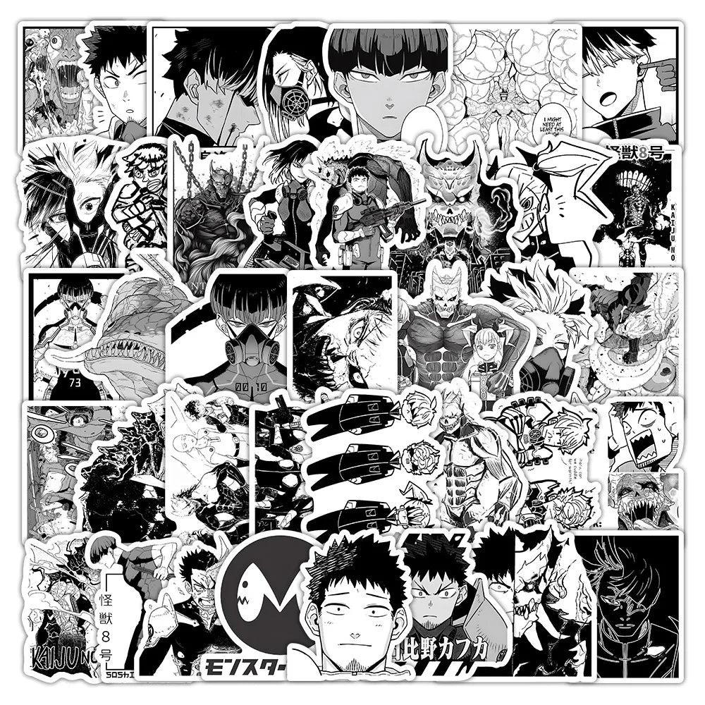 50/100Pcs Black White Monster Cartoon Anime Theme Stickers DIY for Cup Phone File Holder Helmet Album Desk Guitar Decals